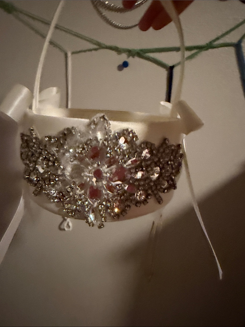 Crystal-Embellished White Flower Girl Basket